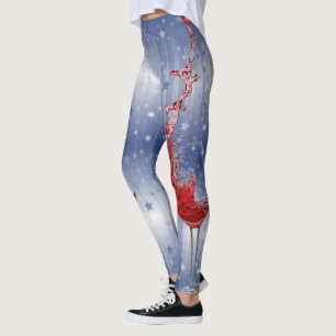 Wine Glasses Splashing Red Wine On Blue Leggings