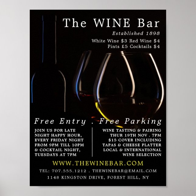Wine Glasses, Wine Bar/Winery Advertising Poster (Front)