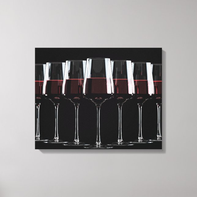 Wine glasses with red wine lined up in a row canvas print (Front)