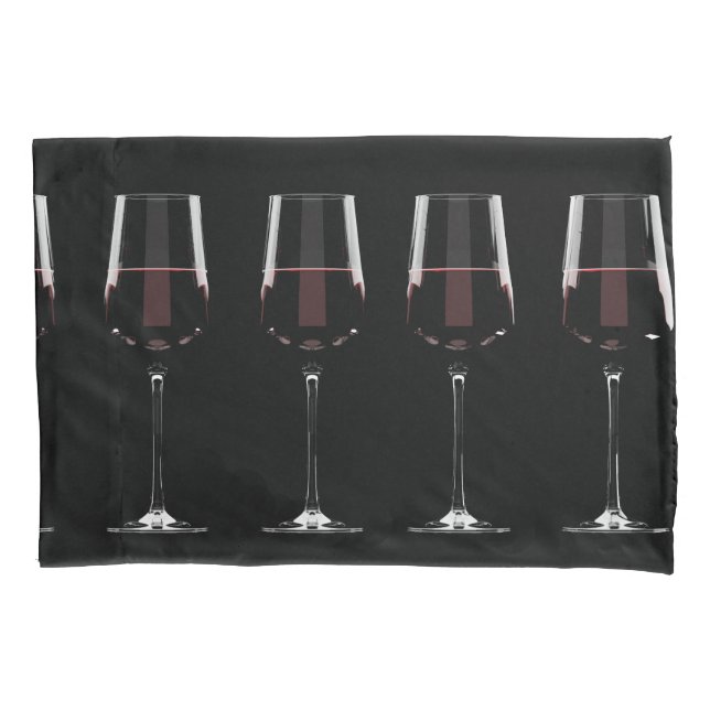 Wine glasses with red wine on black pillowcase (Front)