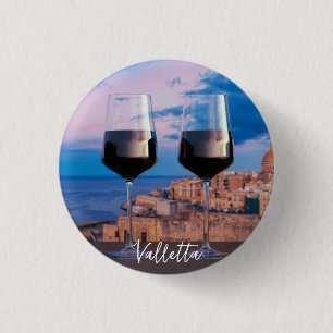 Wine glasses with view of sunset over Valletta 3 Cm Round Badge