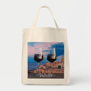 Wine glasses with view of sunset over Valletta Tote Bag