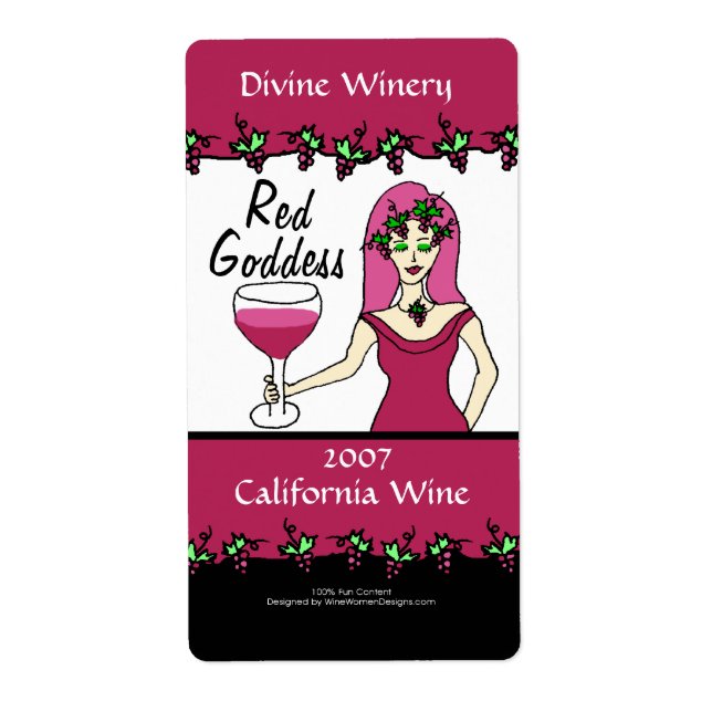 Wine Goddess Red Goddess Custom Faux Wine Labels (Front)