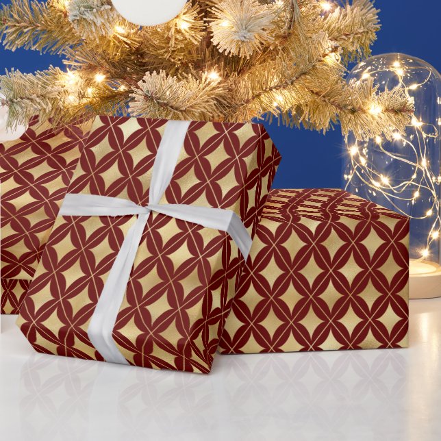 Wine & Gold Carnival Harlequin Pattern  Wrapping Paper (Holidays)