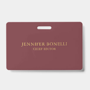 Wine & Gold Colour Professional Trendy Modern Plai ID Badge