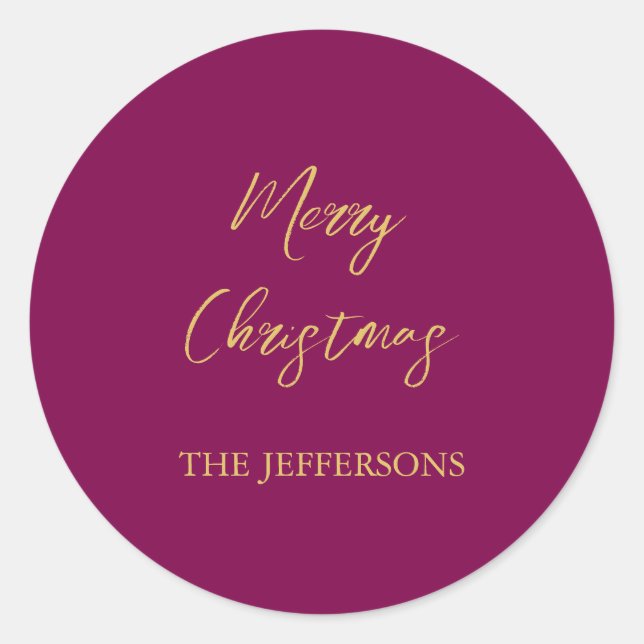Wine & Gold Colours Merry Christmas Classic Round Sticker (Front)