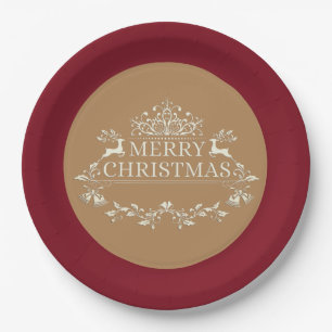 Wine & Gold Merry Christmas Paper Plates