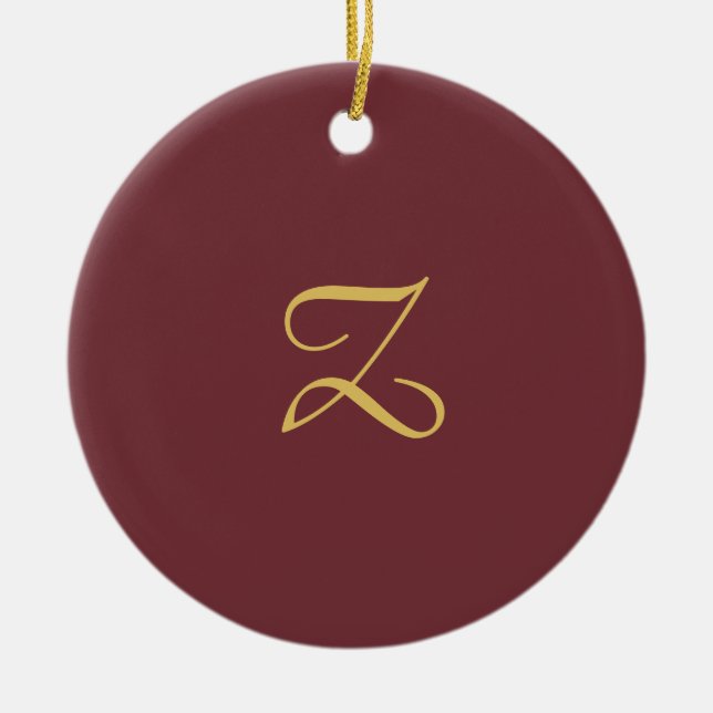 Wine Gold Monogram Professional Trendy Modern Ceramic Tree Decoration (Front)