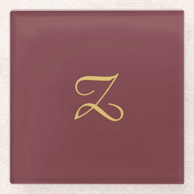 Wine Gold Monogram Professional Trendy Modern Glass Coaster (Front)