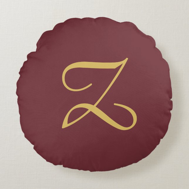 Wine Gold Monogram Professional Trendy Modern Round Cushion (Front)