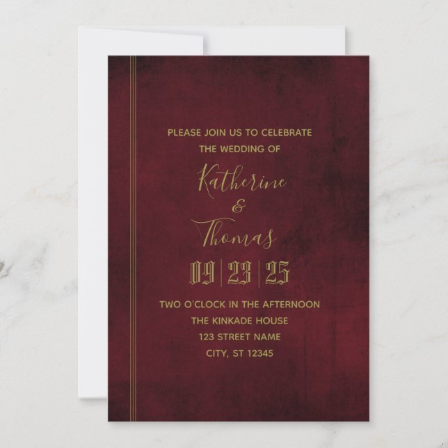 Wine & Gold Regal Wedding Invitation (Front)