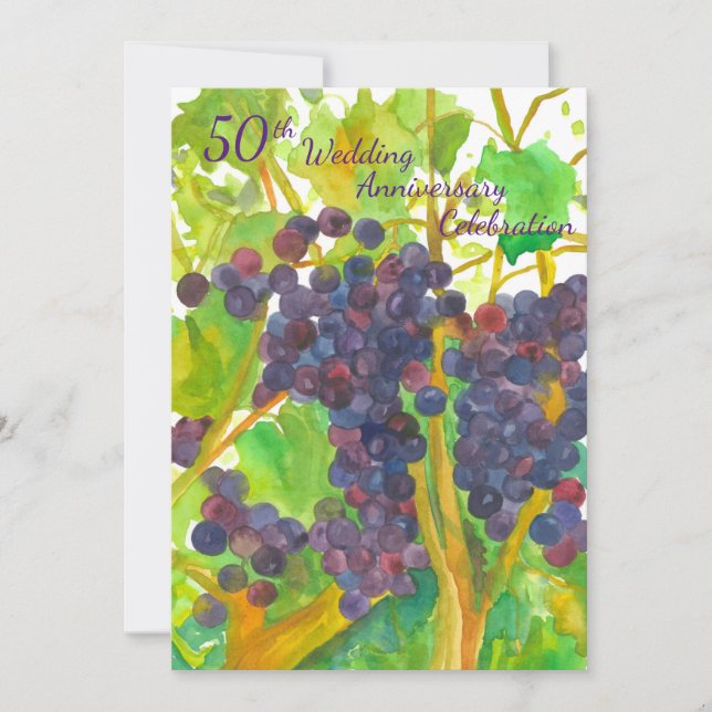 Wine Grapes 50th Wedding Anniversary Party Invite (Front)
