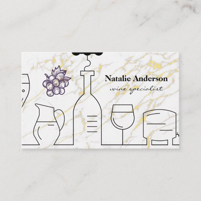 Wine Grapes and Containers | Marble Business Card (Front)