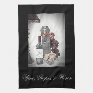 Wine, Grapes and Roses Tea Towel