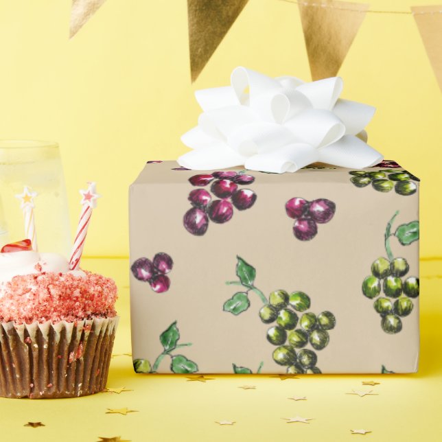 Wine Grapes Elegant Hand-Illustrated Watercolor Wrapping Paper (Birthday Party)
