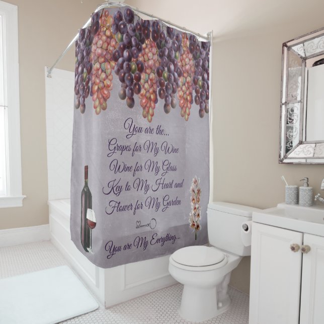 Wine, Grapes, Flowers with Love Poem Shower Curtain (In Situ)