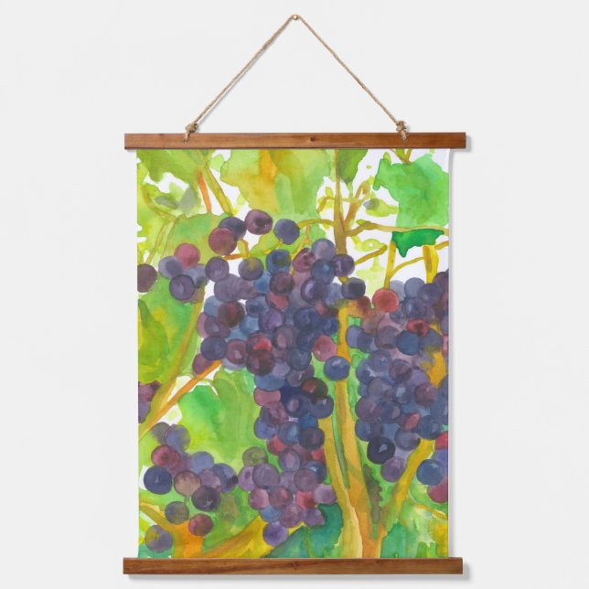 Wine Grapes On The Vine Watercolor Hanging Tapestry (Front)
