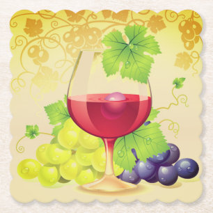 Wine & Grapes Paper Coasters