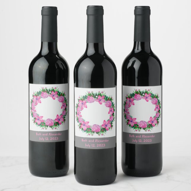 Wine Grapes Personalized Flowers Red White Label (Bottles)