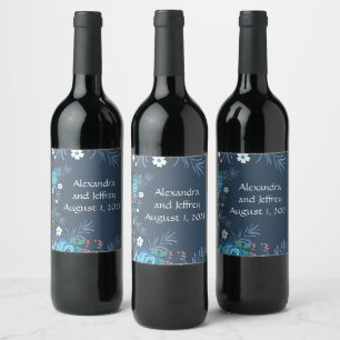 Wine Grapes Personalized Flowers White Blue Wine Label