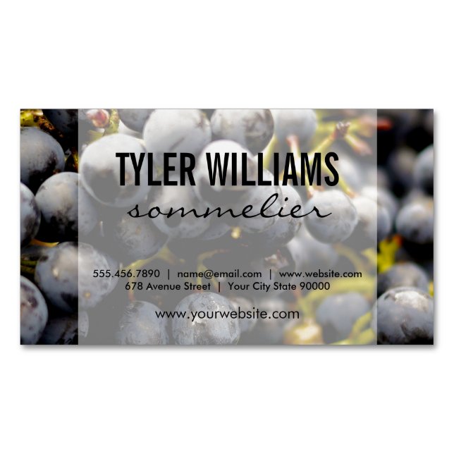 Wine Grapes Sommelier Magnetic Business Card (Front)