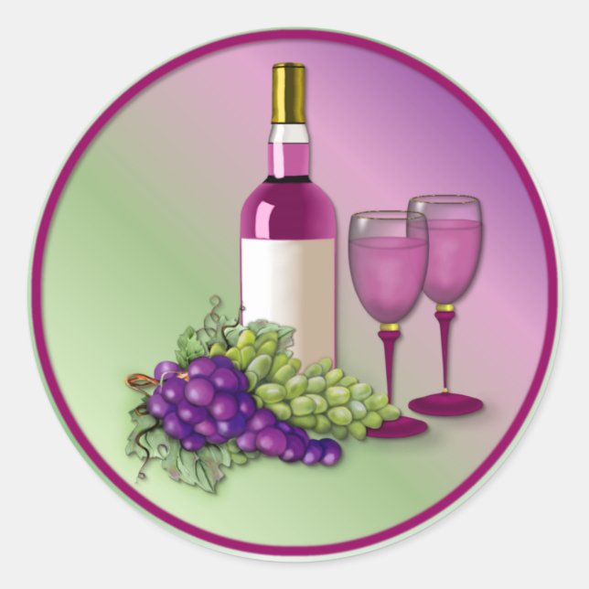 Wine & Grapes Toast Classic Round Sticker (Front)