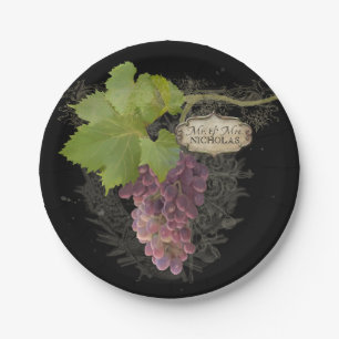 Wine Grapes Vineyard Elegant Mr and Mrs Wedding Paper Plate