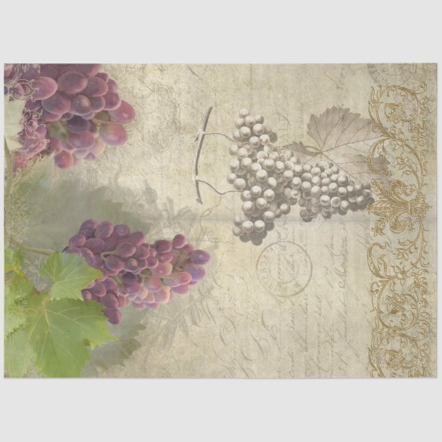 Wine Grapes Vineyard Winery Script Decoupage Art   Tissue Paper (Front)
