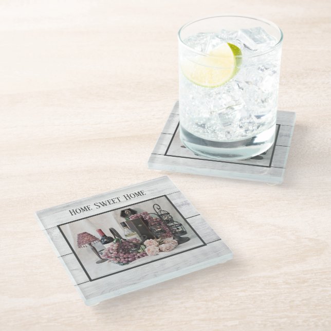 Wine, Grapes, wood, Planks, Country, Farmhouse Glass Coaster (Angled)