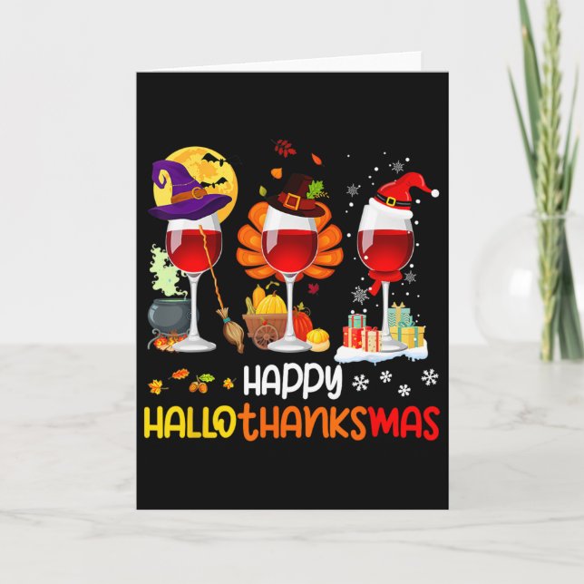Wine Halloween Thanksgiving Christmas Happy Hallot Card (Front)