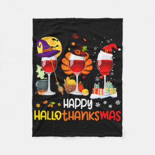 Wine Halloween Thanksgiving Christmas Happy Hallot Fleece Blanket