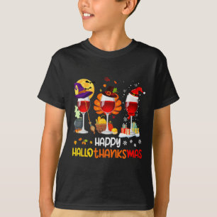 Wine Halloween Thanksgiving Christmas Happy Hallot T-Shirt