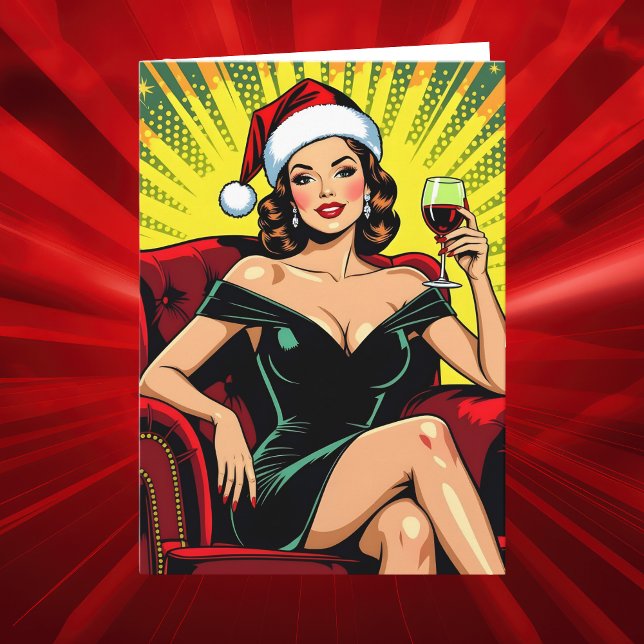Wine Humor | Personalized Retro Pop Art Christmas Holiday Card (Creator Uploaded)