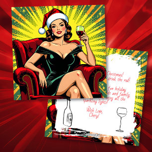 Wine Humor Personalized Retro Pop Art Christmas Holiday Card