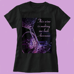 Wine Humour Toppled Goblets Flirty Purple and Blac T-Shirt