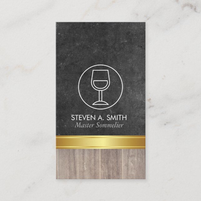 Wine Icon and Slate Wood Trim Business Card (Front)