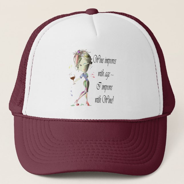 Wine improves with age, humourous art gifts trucker hat (Front)