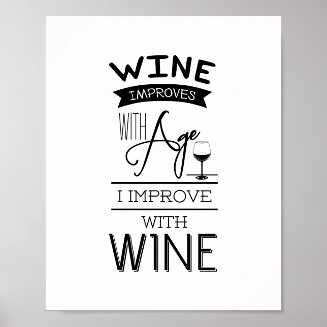 Wine Improves with Age I Improve with Wine. Quote Poster (Front)