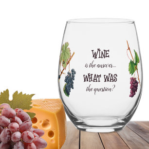 Wine is the Answer Funny Stemless Wine Glass