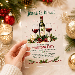 Wine Jingle and Mingle Holly Berries Christmas Acrylic Invitations