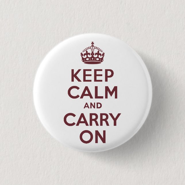 Wine Keep Calm and Carry On 3 Cm Round Badge (Front)