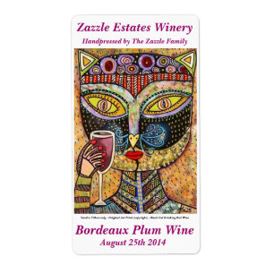 Wine Label - Black Cat Drinking Red Wine