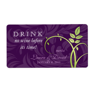 Wine Label Leaf Swirls Purple Green