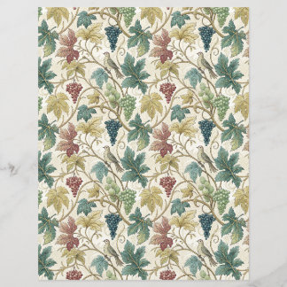 Wine leaves and grapes bird scrapbook paper blue