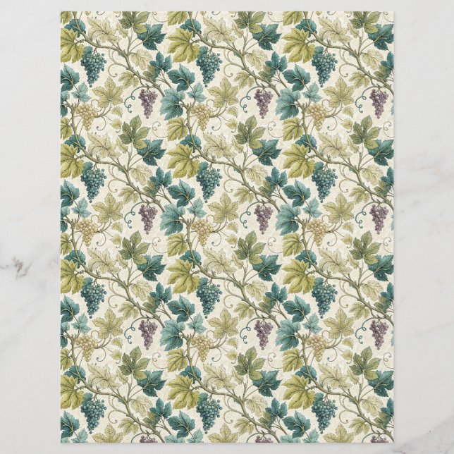 Wine leaves and grapes fall scrapbook paper purple (Front)