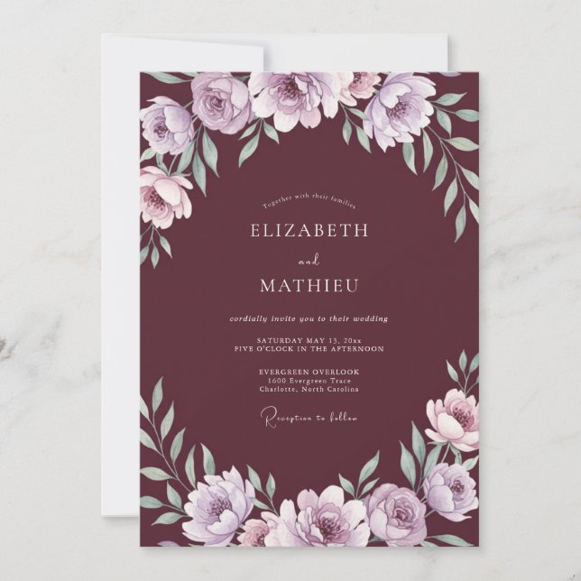 Wine Lilac Foliage Eucalyptus Wedding Invitation (Front)
