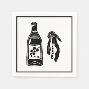 Wine Linocut Cocktail Party Napkins