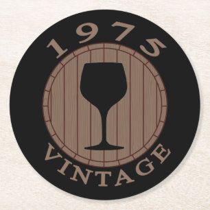 Wine Lover Birthday 1975 Vintage Round Paper Coaster
