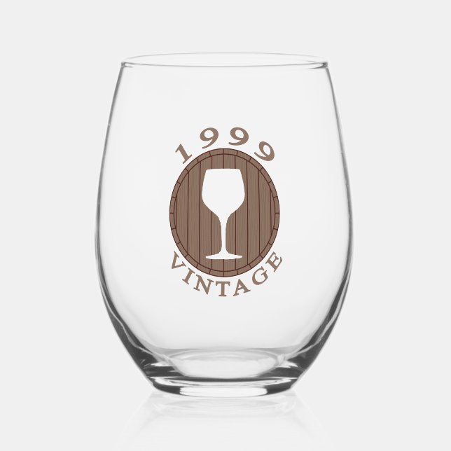 Wine Lover Birthday 1999 Vintage Stemless Wine Glass (Front)