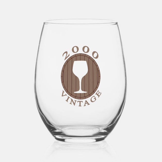 Wine Lover Birthday 2000 Vintage Stemless Wine Glass (Front)